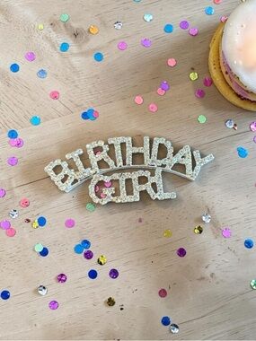 "Birthday Girl" Rhinestone Pin Brooch - Silver Sparkle